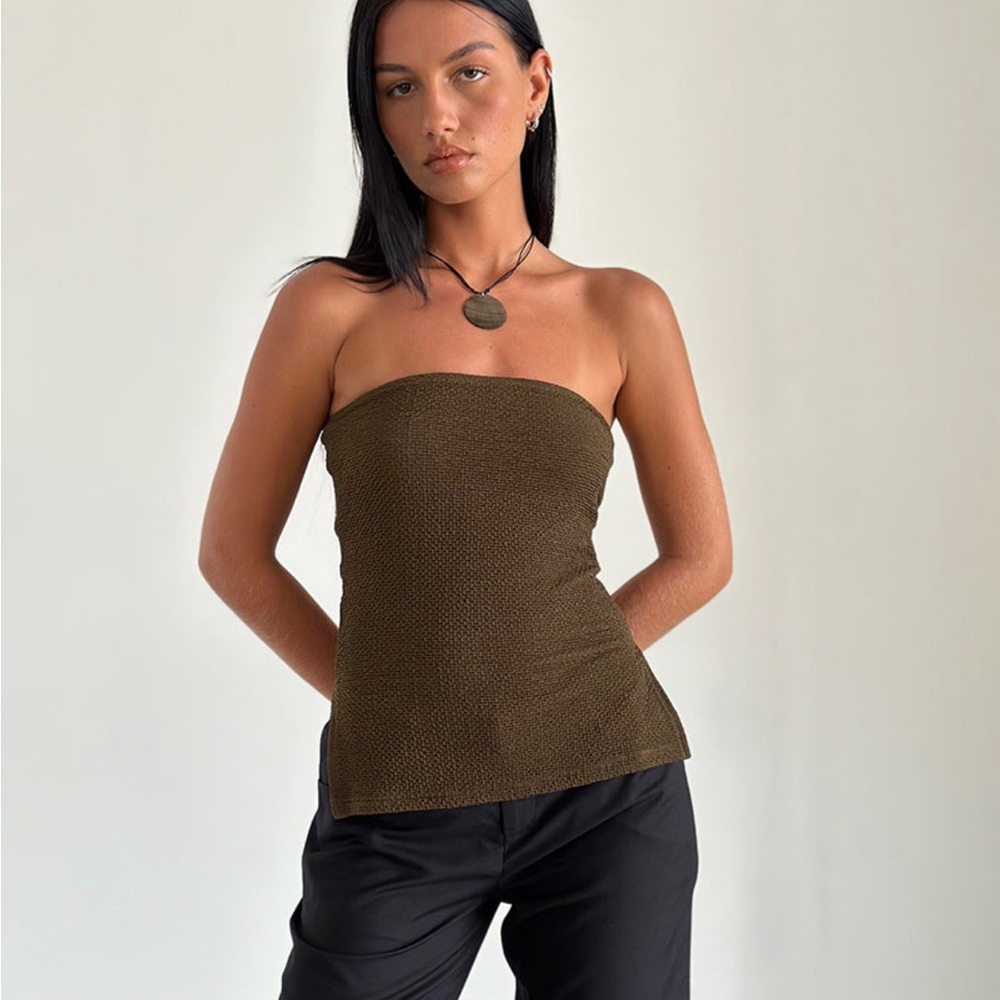 Motel Rocks Sadi Bandeau Tube Top Textured Khaki Green